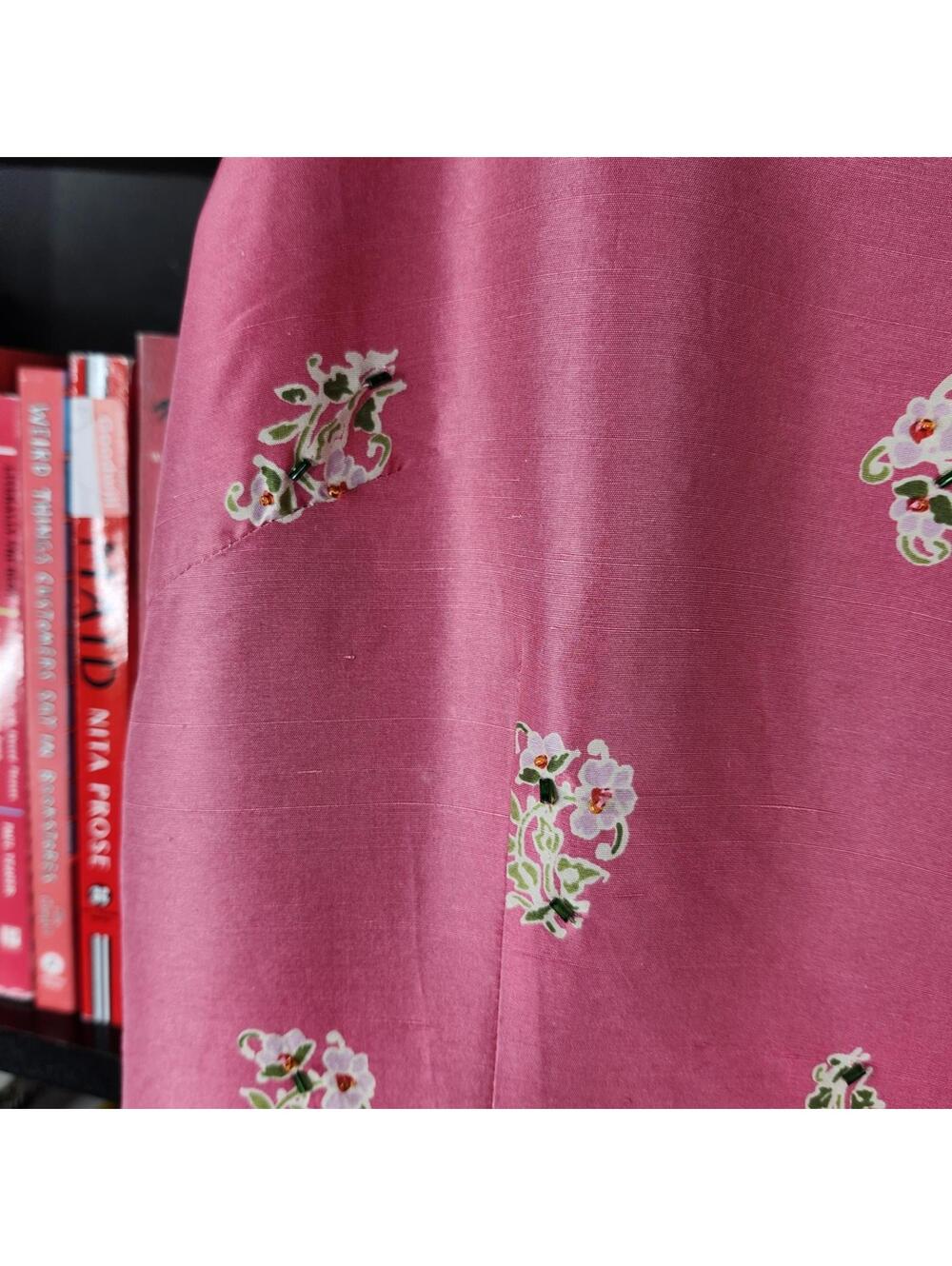 Silk Club Collection Pink 100% Silk Paisley Border Dress Size 8 - Picture 2 of 7